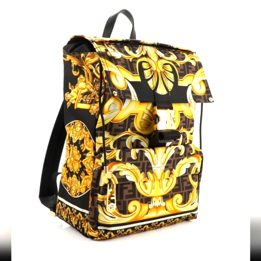FENDACE Fendi/Vesace Collab Black and Gold Men's / Women's / Unisex Backpack